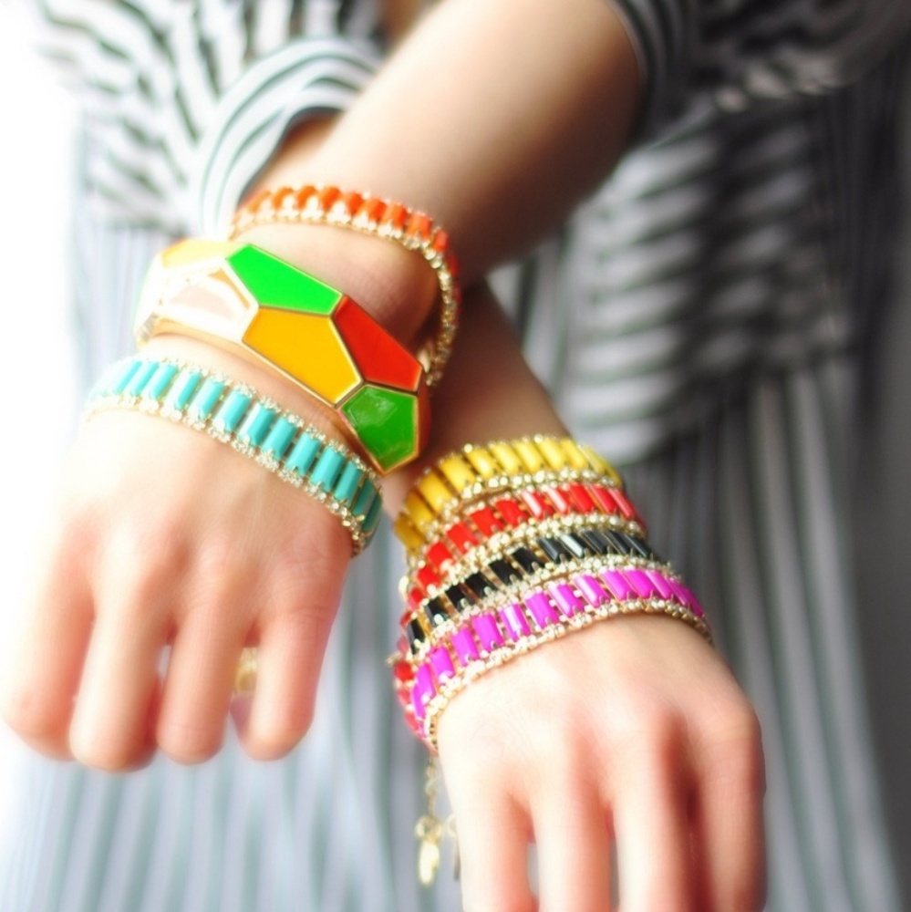 Amrita Singh Bohemian Neon Colored Enamel Cuff Gold Tone Bangle Bracelet NWT